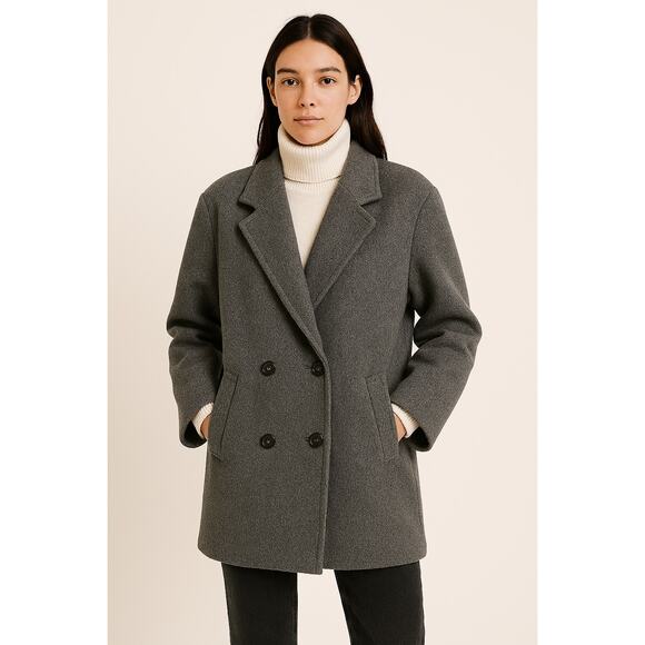 Vintage Fashionbila Wool Coat Made In USA 80s Gray Double Breasted Womens 12 LG - Picture 1 of 12